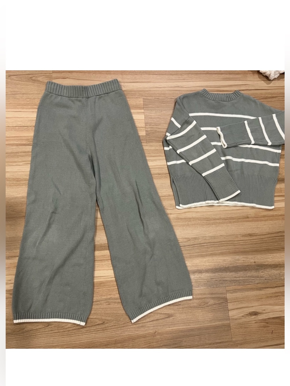 Sincerely Jules Sage Green Knit Sweater with White Stripe